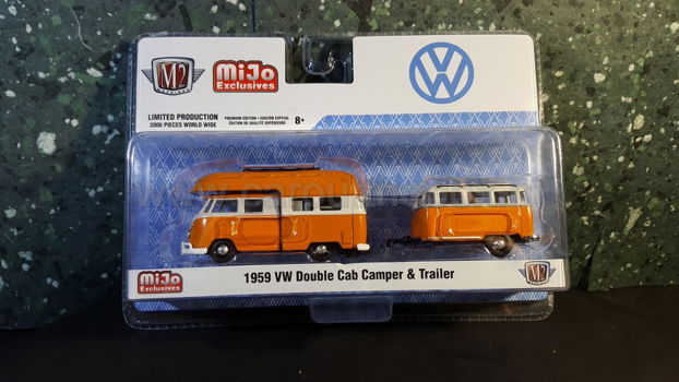 VW volkswagen double cab camper& trailer oranje 1:64 M2 - 3
