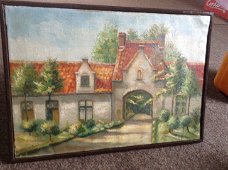 Schilderij van een zicht uit Brugge van een zekere Schilder Claes ,meer dan 70 jaar oud