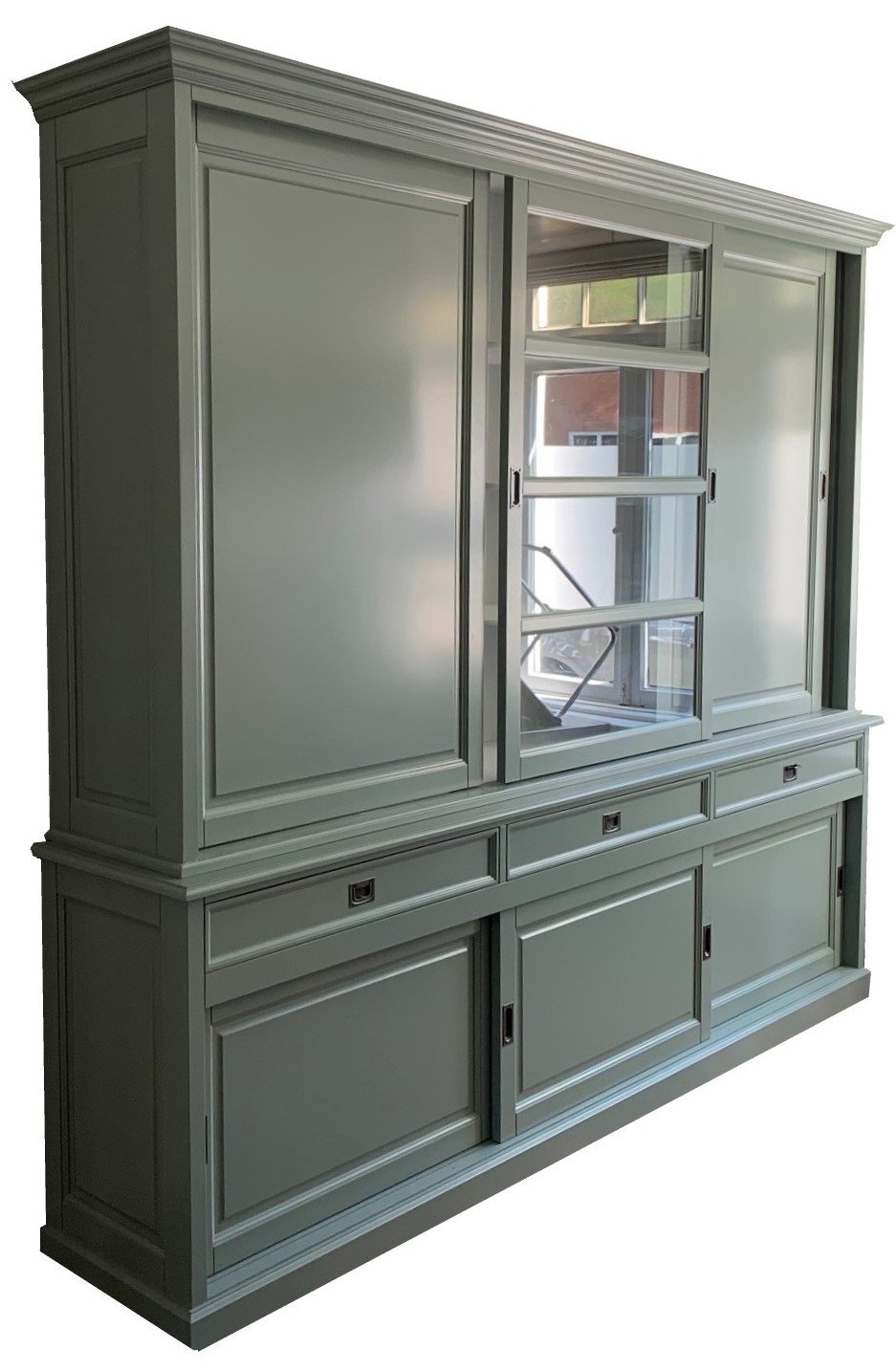Buffetkast Sneek XL Engels groen - wit 300 x 50/40 x 240cm dichte zijdeuren - nr. 1