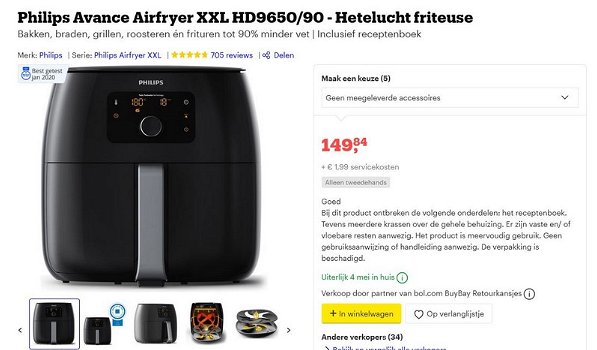 Philips Avance Airfryer XXL HD9650/90 - Hetelucht friteuse - 1