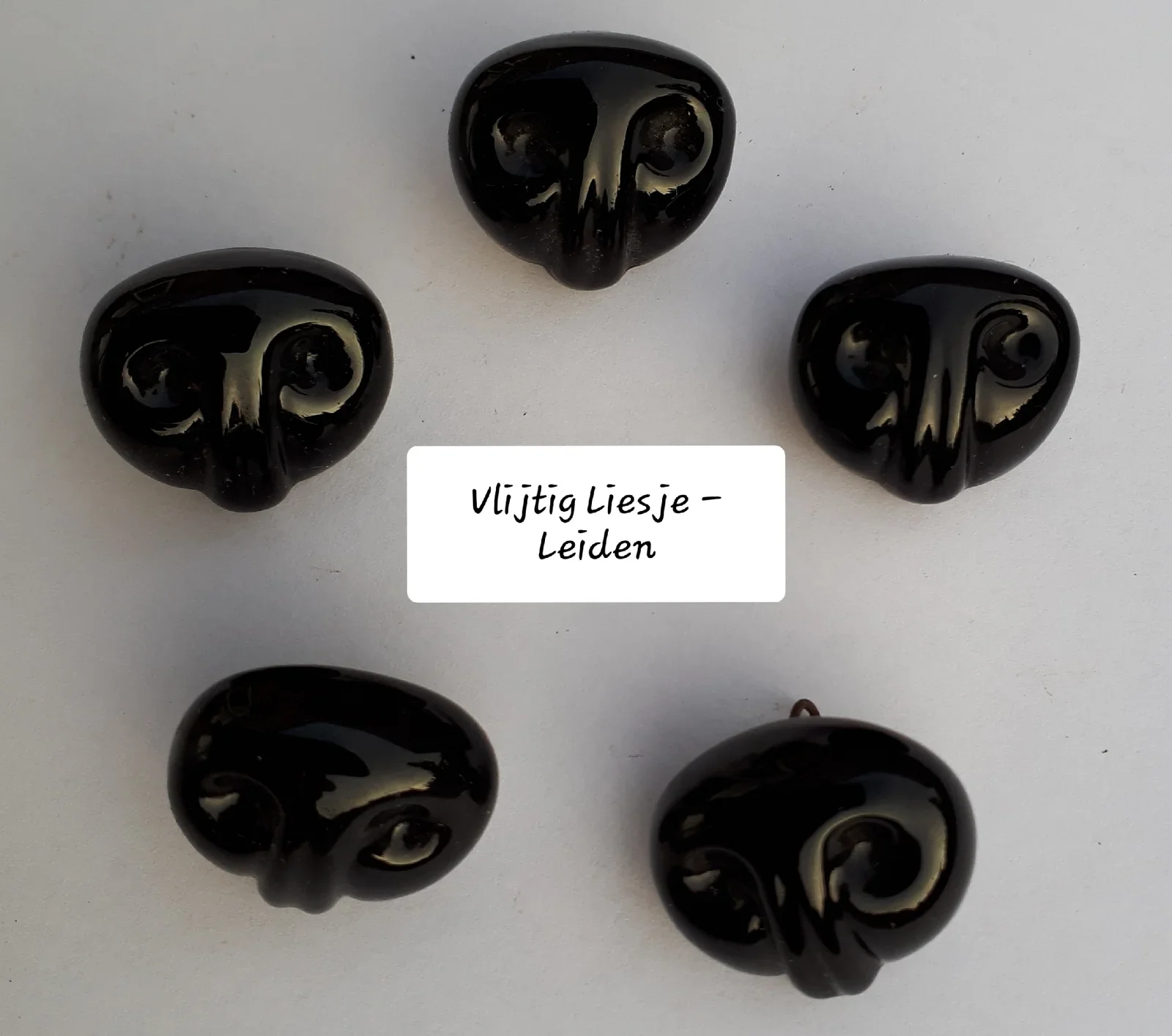 5 st. Berenneus zwart glas, glanzend, 19mm. - nr. 1