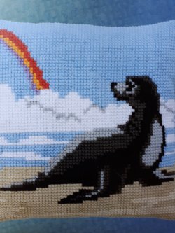 Borduurpakket KUSSEN"ZEEHONDJE"NIEUW!