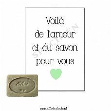 Cadeauset kaart + frans zeepje olijf - l'amour et savon  cadeautjes