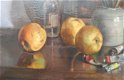 Stilleven met schilderspalet, verftubes en appels Olieverf - 1 - Thumbnail