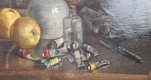 Stilleven met schilderspalet, verftubes en appels Olieverf - 5 - Thumbnail