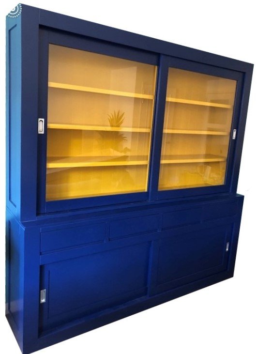 Buffetkast Desing blauw - geel 220 x 50/40 x 220cm - nr. 1