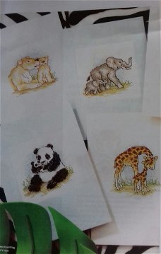 Borduurpatroon 6 kaarten met dieren