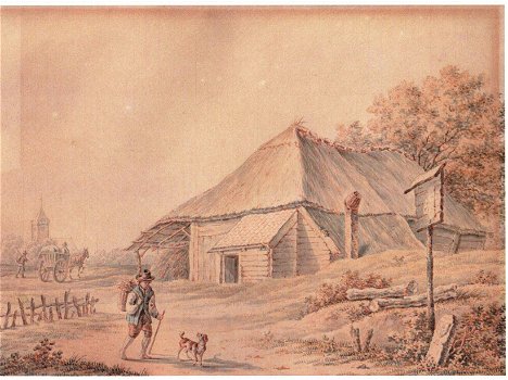 Pieter Barbiers II (1749 - 1842) Landschap met boerderij en figuren - 0