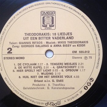 Theodorakis - Op Gedichten Van Giannis Ritsos – 18 Liedjes Uit Een Bitter Vaderland - 3
