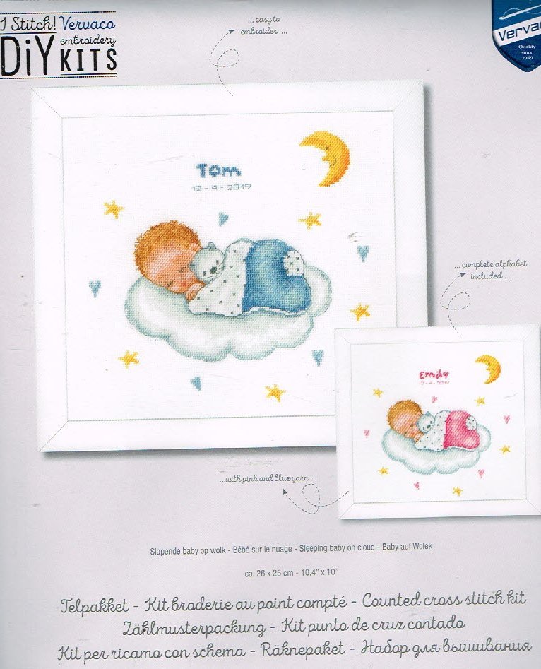 VERVACO BORDUURPAKKET ( GEBOORTE), BABY OP WOLK J/M - nr. 1