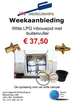 Witte LPG inbouwpot met buitenvuller voor vulslang - 0