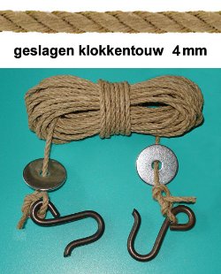 4,00 m. luxe geslagen Comtoise klokkentouw, dikte 4 mm. Cpl