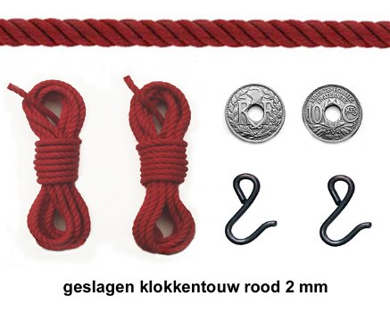 4,40 m. geslagen Comtoise touw ROOD 2 mm Cpl. - 0