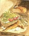 Henriette Ronner Knip (1821 - 1909) musje dat pikt naar een stukje brood reproductie - 0