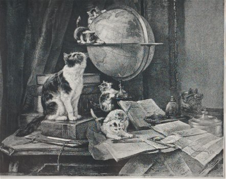 Henriette Ronner Knip (1821 - 1909) Katten in een mooi interieur Litho - 0