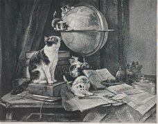 Henriette Ronner Knip (1821 - 1909) Katten in een mooi interieur Litho