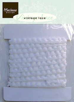 Vintage Lace Pompom trim white - 0