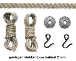 4,40 m. geslagen Comtoise touw 2 mm en antieke franse munten