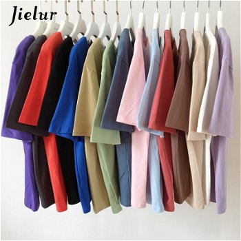 Jielur Tee Shirt 15 Solid Color Basic T - 0