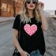 Pink Heart Flower Print Women Tshirt Cotton Casual - 0 - Thumbnail