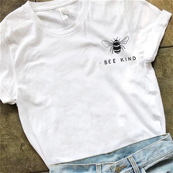 Bee Kind Pocket Print Tshirt Women Tumblr Save - 0