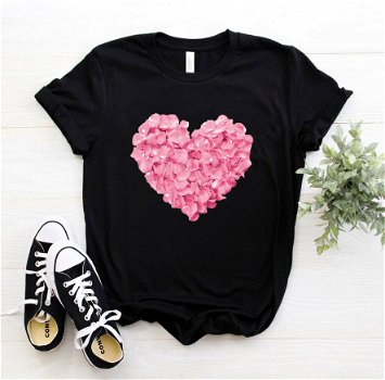 pink heart flower Print Women tshirt Cotton Casual - 0