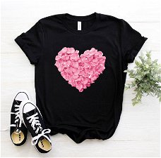 pink heart flower Print Women tshirt Cotton Casual