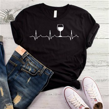 Wine Heartbeat Women tshirt Casual Funny O-Neck Short - 0