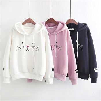 Hoodies Sweatshirt Women Top Cat Printing Shirt Long - 0