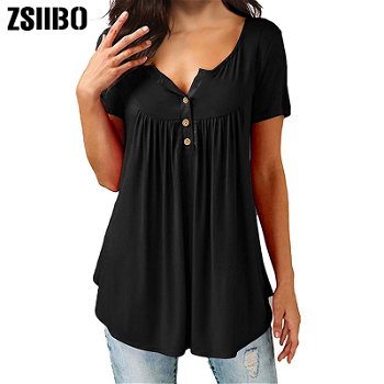 2020 Womens Tops V Neck T-Shirts Swing Ruffle - 0