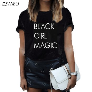 BLACK GIRL MAGIC Letters Print Women tshirt Casual - 0