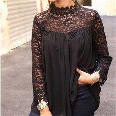 New Women Lace Sheer Sleeve Embroidery Top Blouse