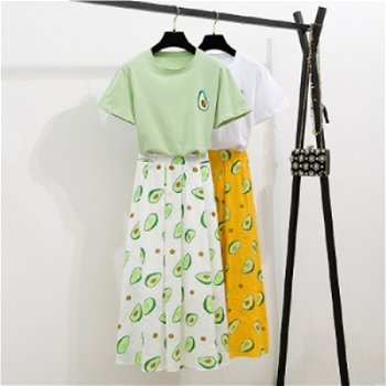 Fresh Women Top Skirts Sets Avocado Print Green - 0