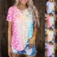 Women Leopard Print T Shirts Gradual Change Rainbow - 0 - Thumbnail