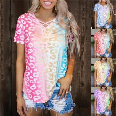 Women Leopard Print T Shirts Gradual Change Rainbow
