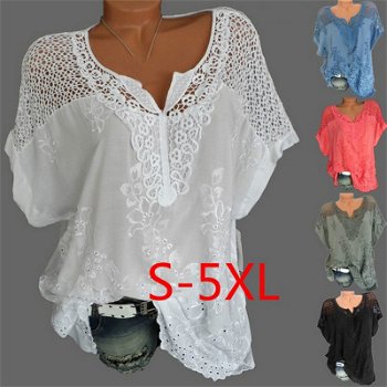 Laamei 5XL Plus Size Women Lace T shirts - 0