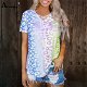 2020 Plus Size 5xl Women Boho T-shirt Spliced - 0 - Thumbnail