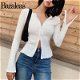 Bazaleas Streetwear white knitted cardigan Retro Center Zipper - 0 - Thumbnail