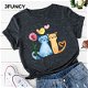 JFUNCY 100% Cotton Women's Tshirt Oil Painting Happy - 0 - Thumbnail