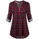 Women Casual Rolled Sleeve Zipped V-Neck Plaid Printed - 0 - Thumbnail