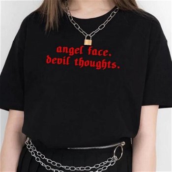 Angel Face Devil Thoughts T Shirt Women Grunge - 0