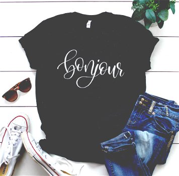 Bonjour french Women tshirt Casual Cotton Hipster Funny - 0