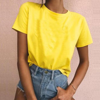 100% cotton yellow plain colored tshirt women cat - 0