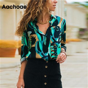 Aachoae Women Blouses Long Sleeve Turn Down Collar - 0