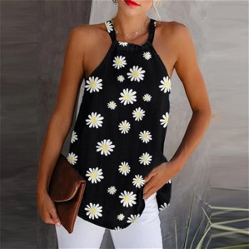 New Women Daisy Print Elegant Halter Tops Summer - 0