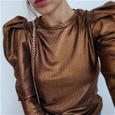 Gold Puff Long Sleeve Blouse Casual Shirt Women