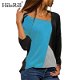 HiloRill Women Color Block Patchwork Blouse Long Sleeve - 0 - Thumbnail