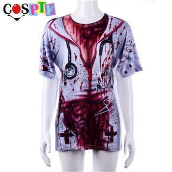 Cospty Adult Scary Bloody Printed 3D Costume Nurse - 0