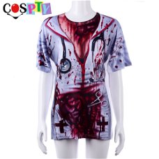 Cospty Adult Scary Bloody Printed 3D Costume Nurse