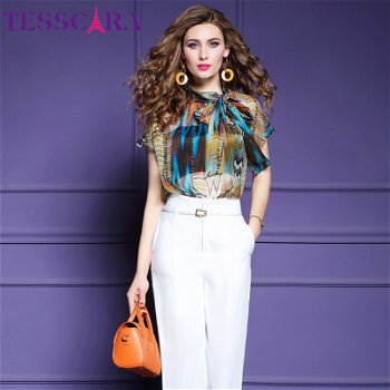 TESSCARA Women Summer Elegant Chiffon Blouse Shirt Feminine - 0